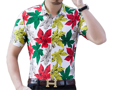 Classic White Red Green Floral Mens Button Down Dress shirt at PILAEO